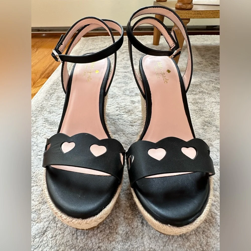 💕 Kate Spade 💕 Maldives Black Leather Wedges - Picture 1 of 10